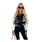 J5Fashion Suni Deri Kırpılmış Kontrast Varsity Bomber Ceket, siyah, 10