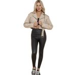 J5Fashion Suni Deri Kırpılmış Kuşaklı Biker Ceket, bej, 6