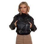 J5Fashion Suni Deri Kırpılmış Kuşaklı Biker Ceket, siyah, 12