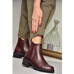 J654011903 Bordo Hakiki Deri Kadın Bot