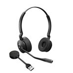 Jabra Engage 55 Stereo Kablosuz Kulaklık Bağlantılı 400 USB-A DECT Adaptör - Gürültü Önleyici Mikrofon, Kapsamlı Aralık, İşitme Koruması - MS Teams sertifikalı, diğer tüm platformlarla çalışır - Siyah