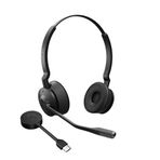 Jabra Engage 55 Stereo Kablosuz Kulaklık Bağlantılı 400 USB-C DECT Adaptörü - Gürültü Önleyici Mikrofon, Kapsamlı Menzil, İşitme Koruması - Google Meet ve Zoom Sertifikalı - Siyah