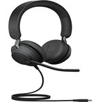 Jabra Evolve2 40 PC Kulaklık - Gürültü Önleyici UC Sertifikalı Stereo Kulaklıklar 3 Mikrofon Çağrı Teknolojisi – USB-C Kablosu – Siyah