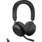 Jabra Evolve2 75 kablosuz PC kulaklık, 8 mikrofon teknolojisi, çift köpük stereo kulaklık, gelişmiş aktif gürültü iptali, USB-A Bluetooth adaptörü ve MS takım uyumluluğu, siyah