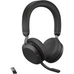 Jabra Evolve2 75 PC kablosuz kulaklık, şarj standı ve 8-Mic teknolojisi ile - Gelişmiş aktif gürültü engelleme, USB-A Bluetooth adaptörü ve UC uyumluluğu ile çift köpük stereo kulaklık, siyah