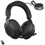 Jabra Evolve2 85 MS kablosuz kulaklık, Link380a ve şarj standlı, stereo, siyah, çağrı ve müzik için kablosuz Bluetooth kulaklık, 37 saat pil ömrü, gelişmiş gürültü engelleyici kulaklık