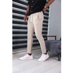 JACK CAPRİO Erkek Bej Slim Fit Jogger Pantolon Parçacıklı Kumaş Özel desenli