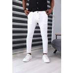 JACK CAPRİO Erkek Beyaz Slim Fit Jogger Pantolon Parçacıklı Kumaş Özel desenli