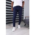 JACK CAPRİO Erkek Lacivert Slim Fit Jogger Pantolon Parçacıklı Kumaş Özel desenli