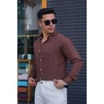 Jack Caprio Erkek Slim Düğmeli %100 Pamuk Yazlık Flamalı Keten Gömlek Yüksek - Kahverengi - 2XL