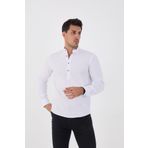 jack carisma Hakim Yaka Yarım Pat Likra Keten Doku Pamuk Slim Fit Erkek Gömlek