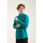 JACK CARISMA Oversize Pamuk Keten Dokulu Erkek Gömlek - 2XL - Petrol