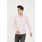 Jack Carısma Pamuk Keten Likralı-Esnek Kapaklı Çift Cep Erkek Gömlek - 2XL - Pembe