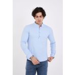 jack carisma Slim Fit Mavi Yarım Pat Hakim Yaka Esnek Pamuklu Erkek Gömlek