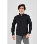 jack carisma Slim Fit Siyah Yarım Pat Hakim Yaka Esnek Pamuklu Erkek Gömlek