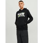 Jack & Jones 12240214-Black Jcodust Sweat Hood Sn Erkek Siyah Sweatshirt