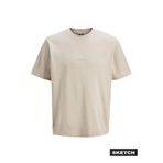 Jack & Jones Bej Regular Fit T-Shirt 12273217 JCOTARMAC FABRIC TEE CREW, L, 5003350686, Ekru, Erkek
