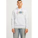 Jack Jones Erkek Beyaz Kapüşonlu Sweatshirt Regular Fit Kanguru Cepli Yumuşak Dokulu12262421