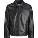 Jack & Jones Erkek Deri Ceket Düz Desenli %100 Polyester Malzeme ile Modern Sokak Giyimi 12278839 - Siyah