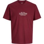 Jack & Jones Erkek Gögüs Baskili Bisiklet Yaka Kisa Kollu Tisört - Cassis - 023-Kırmızı - 2XL