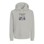 JACK & JONES Erkek Grafik Baskılı Kapüşonlu, Büzgülü Kapüşonlu Kazak & Erkekler için Uzun Kollu Svetşört, UK Bedenleri S-XXL, Ay ışını, L