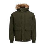 Jack & Jones Erkek JJCHAMP BOMBER JACKET FAUX FUR Ceket, Koyu Yeşil, M