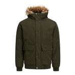 Jack & Jones Erkek JJCHAMP BOMBER JACKET FAUX FUR Ceket, Koyu Yeşil, S