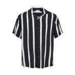 JACK & JONES Erkek Jjeff Resort Stripe Shirt Ss Sn Gömlek, Siyah, M