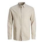 JACK & JONES Erkek JJELINEN BLEND SHIRT LS SN Gömlek, Crockery, XXL