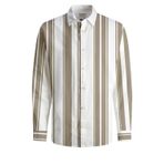 JACK & JONES Erkek JJESUMMER LINEN BLEND SHIRT LS SN Gömlek, Crockery Stripes:/WHITE, XXL