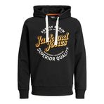 JACK & JONES Erkek Jjmikk Sweat Hood kapüşonlu kazak, Siyah/Baskı: Büyük, M