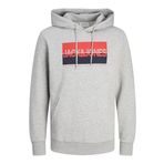 JACK & JONES Erkek Jjnolan Sweat Hood kapüşonlu kazak, Açık gri melanj/baskı: büyük, M