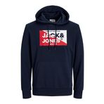 JACK & JONES Erkek Jjnolan Sweat Hood kapüşonlu kazak, Lacivert Blazer/Baskı: Büyük, S