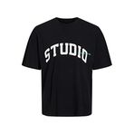JACK & JONES Erkek Jorbrink Studio Tee Ss bisiklet yaka tişört, Siyah, L