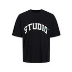 JACK & JONES Erkek Jorbrink Studio Tee Ss bisiklet yaka tişört, Siyah, S