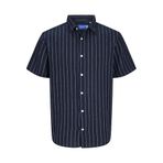 JACK & JONES Erkek Jorjoshua Loose Weave Shirt Ss gündelik gömlek, Sky Captain/Stripes:/Stripes, L