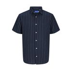 JACK & JONES Erkek Jorjoshua Loose Weave Shirt Ss gündelik gömlek, Sky Captain/Stripes:/Stripes, XL