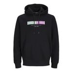 JACK & JONES Erkek kapüşonlu kazak baskılı kapüşonlu kazak, Siyah, S