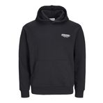 JACK & JONES Erkek kapüşonlu kazak JOLIVE- Relaxed Fit S-XXL pamuk, Siyah/Baskı: Jack&Jones, S