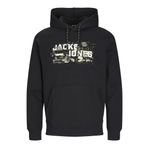 JACK & JONES Erkek kapüşonlu kazak logolu kapüşonlu kazak, Siyah, M