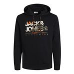 JACK & JONES Erkek kapüşonlu kazak logolu kapüşonlu kazak, Siyah, XL