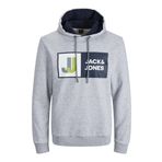 JACK & JONES Erkek kapüşonlu logolu sweatshirt, gri (light grey melange), L