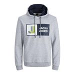 JACK & JONES Erkek kapüşonlu logolu sweatshirt, gri (light grey melange), S