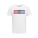 JACK & JONES Erkek logolu tişört, büyük beden, yuvarlak yaka, kısa kollu tişört, büyük beden kısa kollu JJECORP, Beyaz/Baskı: Play, XXL