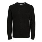 JACK & JONES Erkek örgü kazak tek renkli örgü kazak, Siyah, XL