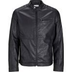 Jack & Jones Erkek Siyah Renk Bıker Deri Ceket 12261196 - XL - Slim Fit