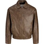 Jack & Jones Erkek Suni Deri Bomber Ceket - Leon - 2XL - 01-Kahverengi