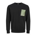 JACK & JONES Erkek Sweatshirt Logo Baskılı, Siyah, S