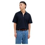 JACK & JONES Erkek tek renkli tişört Jjeaustin Zip Polo Ss Sn, Lacivert (Navy Blazer), L