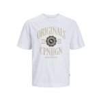 JACK & JONES Erkek tişört, baskılı, yuvarlak yaka tişört, Parlak beyaz, XL